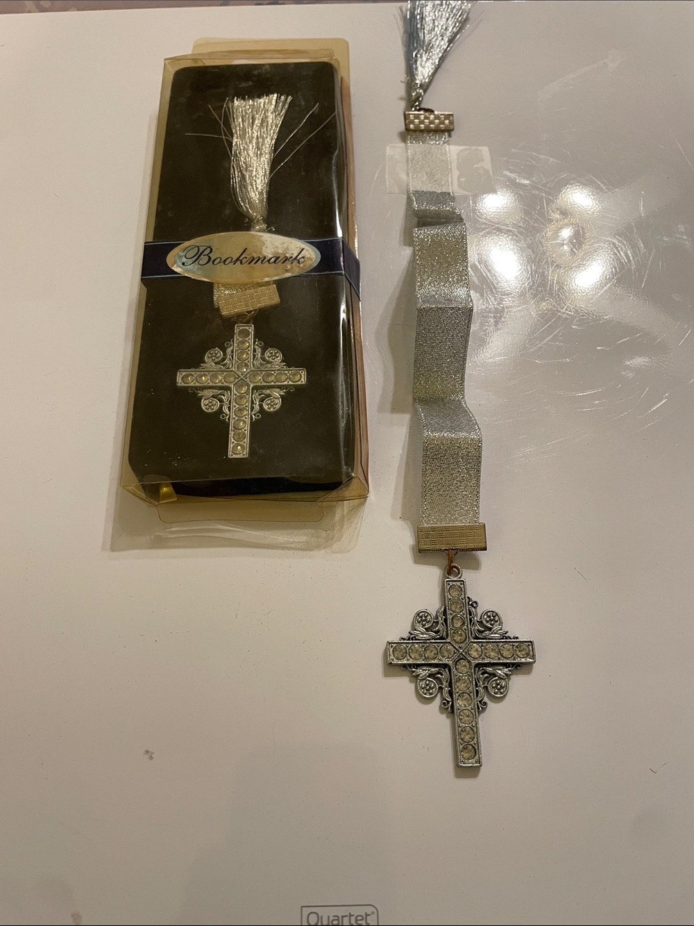 Set of 2 Silver Religious Cross Tassel Bookmarks